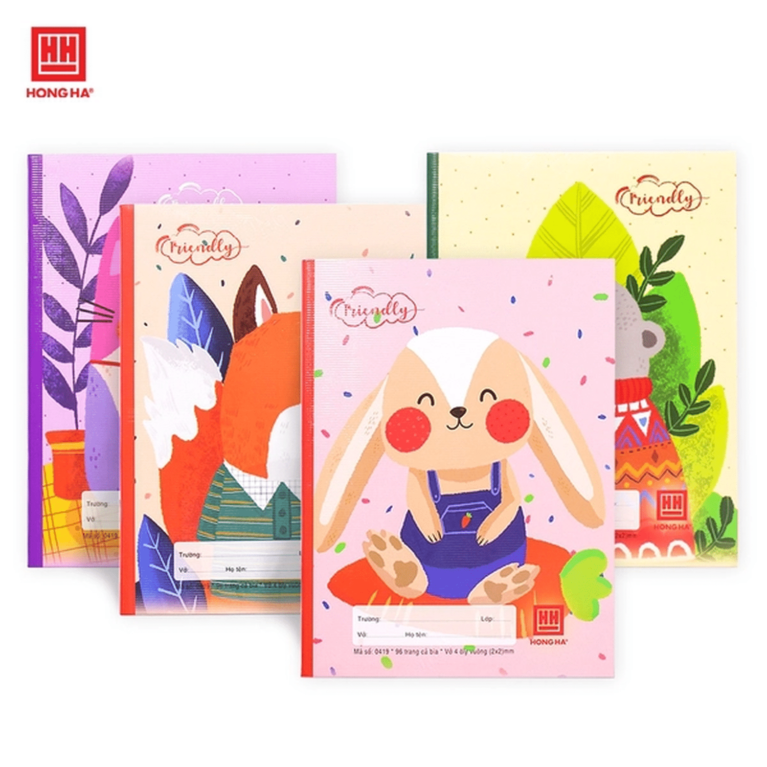 Hình ảnh sản phẩm Vở 4 ô ly 96 trang Hồng Hà Class Friendly Animal - Vở 4 ô ly 96 trang Hồng Hà Class Friendly Animal