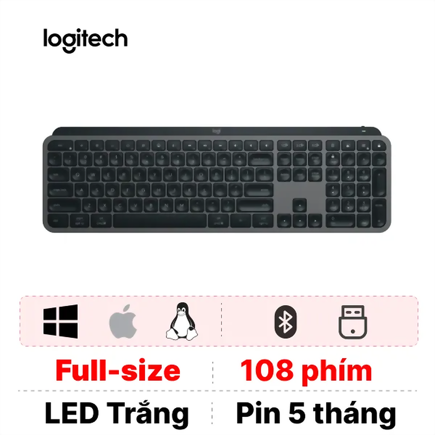 Hình ảnh sản phẩm Bàn phím không dây Logitech MX Keys S Fullsize Graphite - Bàn phím không dây Logitech MX Keys S Fullsize Graphite