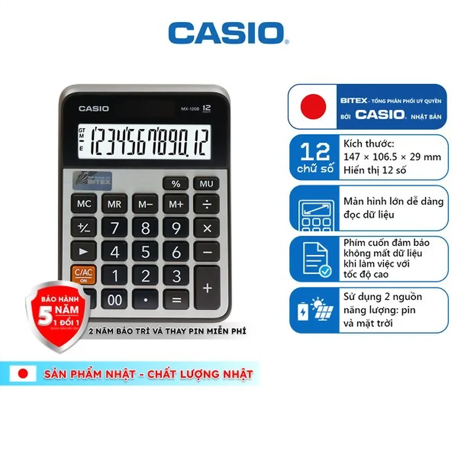 Hình ảnh sản phẩm Máy tính để bàn mini Casio MX-120B - Máy tính Casio MX-120B