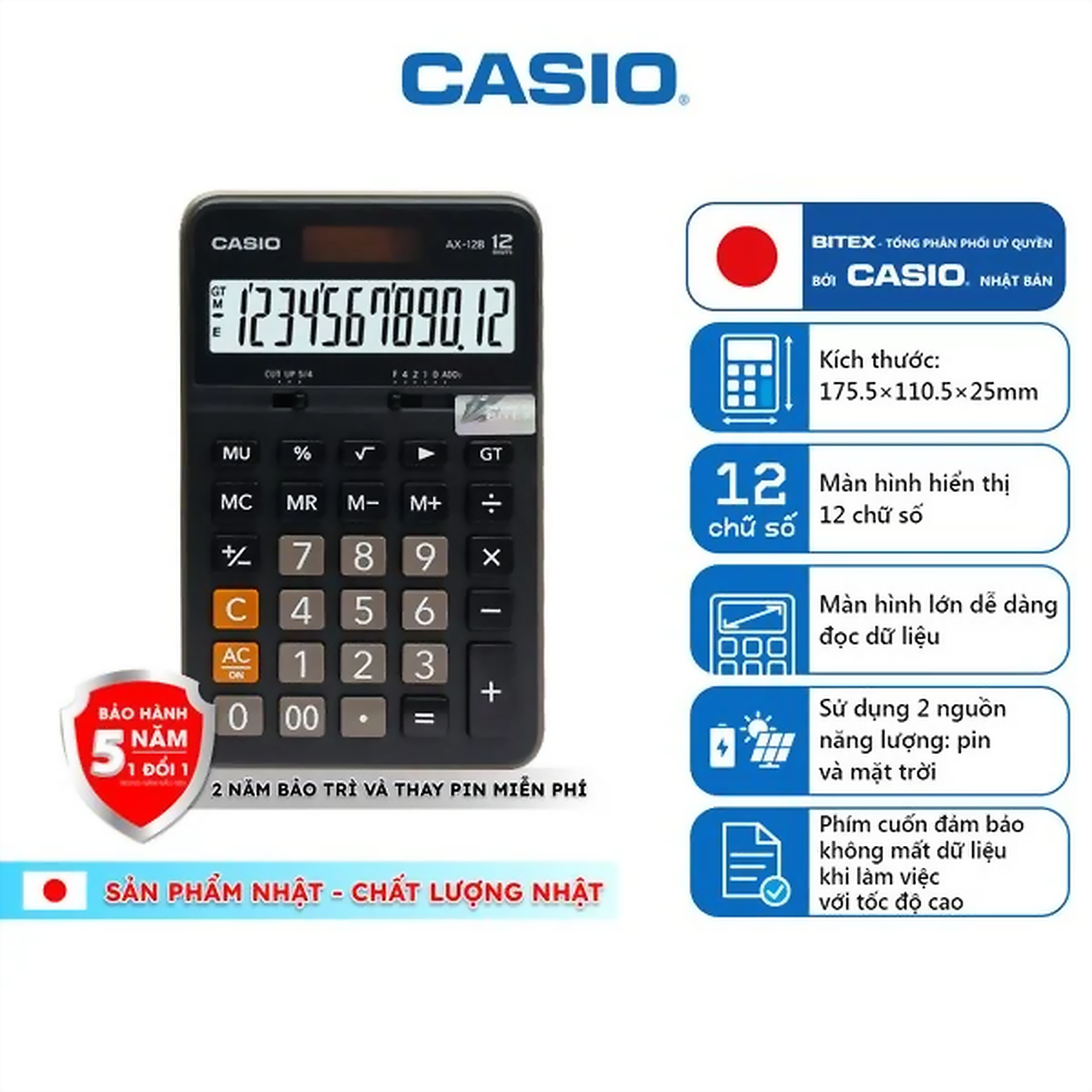 Hình ảnh sản phẩm Máy tính điện tử để bàn Casio AX-12B - Máy tính Casio AX-12B